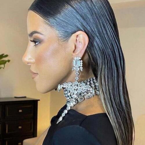 New Geogous Shiny Rhinestone Big Dangle Earrings For Women Fashion Jewelry Exaggerated Party Show Statement Earrings Accessories