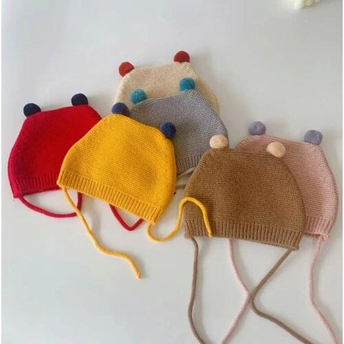 Korean new products for autumn and winter children knitted hats hair balls cute foreign style ear caps baby warm hats 46-48cm