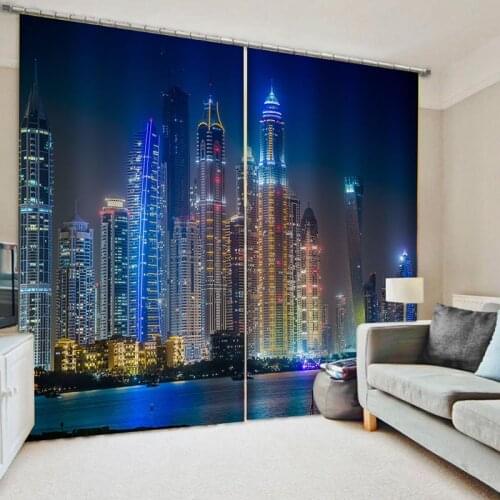 New York City Print Window Curtains NYC Midtown Skyline in Evening Skyscrapers Photo Living Room Bedroom Window Drapes