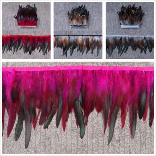 Wholesale 10 yards Natural Rooster feather Fringe Trim Height 6-8 inch Chicken Hackle feathers DIY Crafts Clothing Accessories
