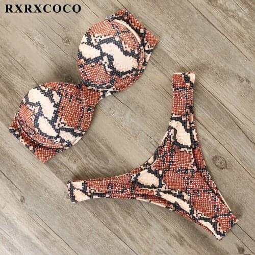 RXRXCOCO 2019 Hot Leopard Swimwear Women Bikini Set Sexy Bandage Thong Swimsuit Bathing Suit Push Up Micro Brazilian Biquinis