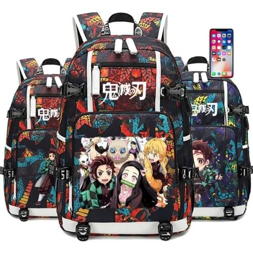 Demon Slayer Kimetsu no Yaiba Cosplay Backpack USB Charging Bag for Teenager Boys Girls Student SchoolBag Laptop Bag Men