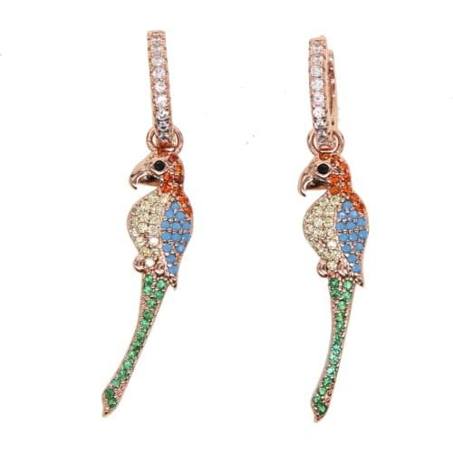 New Fashion Jewelry dangle Design Bird Shape Earrings Shining Multi CZ rose Gold Color Brincos Statement Christmas Gift