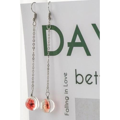 Glass Eardrop Dried Flower In Glass Ball Earrings Fantasy DIY Ear Lines Dangle Earring For women #HY215
