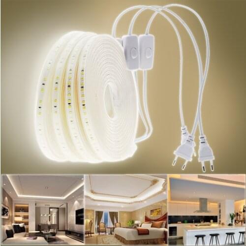 220V LED Strip 120LEDs/m 2835 High Brightness Waterproof Outdoor LED Light EU Plug With Switch Home Kitchen Garden Decoration
