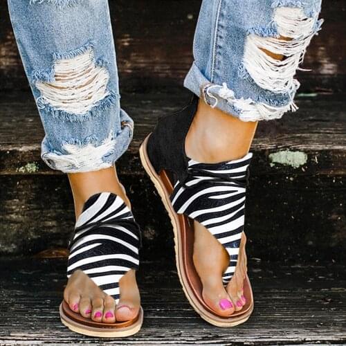 TELOTUNY Sandals Women Casual Vintage Leopard Flip Flop Open Toe Non-Slip Breathable Zipper Wedges Sandals Beach Shoes Plus Size