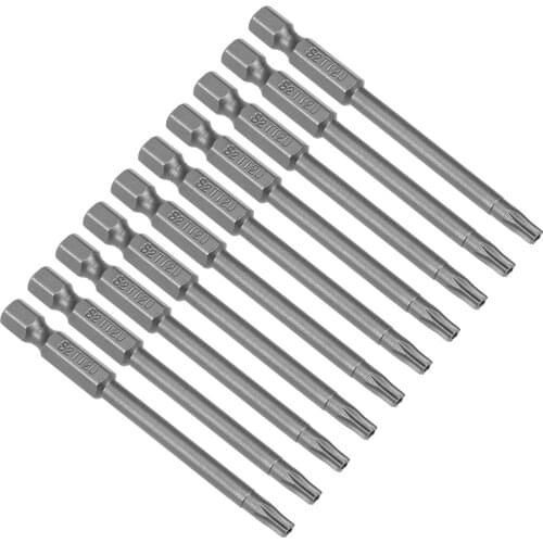 Uxcell 10pcs 75mm 1/4" Hex Shank TT20 Magnetic Torx Head Security Screwdriver Bits S2