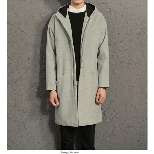 Mens windbreaker Japanese gray mens long section slim woolen windbreaker