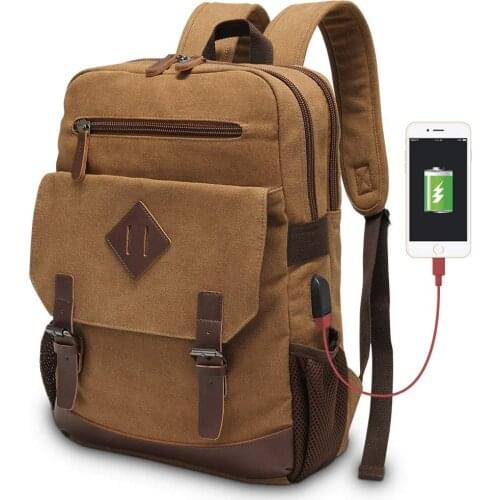 Modoker Canvas Vintage Backpack With USB Charging Brown Water Proof Classic Rucksack Daypack Fashion Shoulder Bag Durable Bag