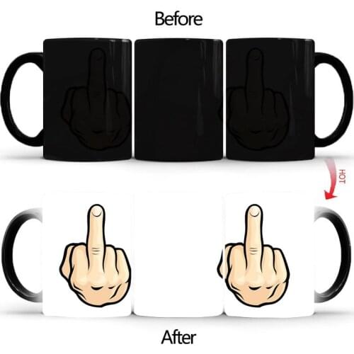 Funny middle finger Discoloration mug,Ceramic Discoloration Coffee Tea Milk Mugs Color Changing Cup Novelty Gifts BSKT-108