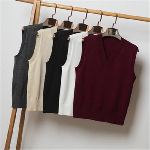 Pull Femme knitted tops brown preppy cute crop korean style knitwear v neck oversized beige sweaters for women fashion vest