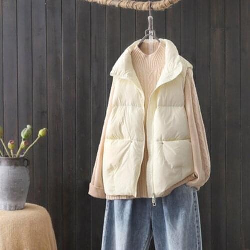 Winter Fashion Duck Down Vest Women Slim Ultra Light Stand collar leeveless Jackets Casual Autumn Thin Pocket Basic Waistcoat