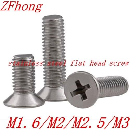 100pcs M1.6 M2 m2.5 m3 stainless steel phillips flat countersunk head machine screw