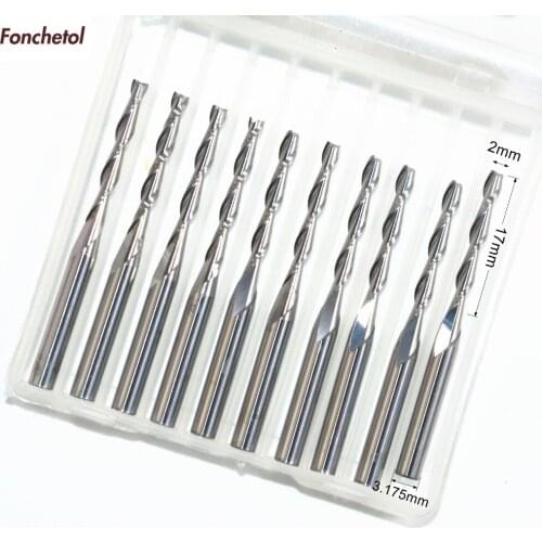 3.175mm*2mm*17mm-10pcs CNC solid carbide End Mill,woodworking router bit,2 Flutes wood end milling cutter,MDF,wood,plywood