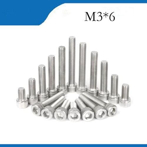 Free shipping M3*6 50 pcs 304 high quality stainless steel hexagon socket head cap screw,DIN912 bolt satinless