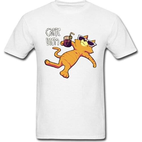 Camiseta Carpe Diem Cat Style Tshirt 100% Cotton Fabric Men T Shirt Casual Short Sleeve Tops T-Shirts Funny Cartoon Tees Fitness