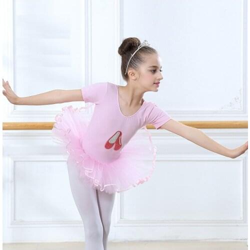 Children Ballet Clothes Ballerina Dress Dancewear Summer Short Sleeved Ballet Dress Girls Sequins Shoes Ballet Costume For Dance