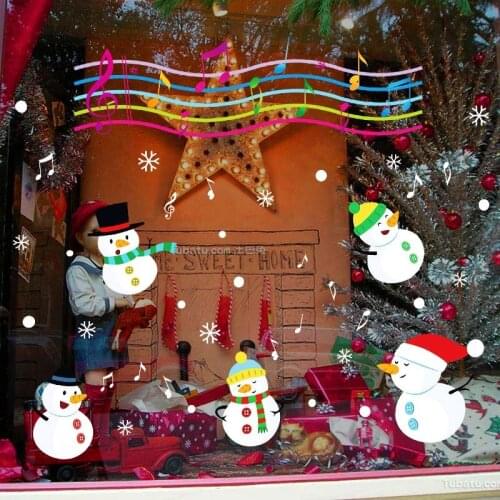 DIY Christmas Wall Stickers Window Glass Festival Decals Music snowman Christmas Decorations for Home Shop window Decor