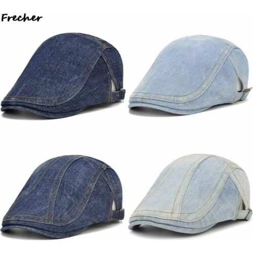 French Style Washed Denim Beret Men Women Spring Summer Double Arrow Peaked Cap Male Fashion Sun Hat Worn Old Retro Forward Hat