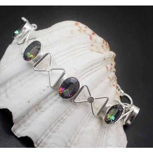 Hermosa Faceted Oval Shape Mystical Fire Topazz Bracelet 7.5-8.5'' Women Bracelets Party Jewelry Gift