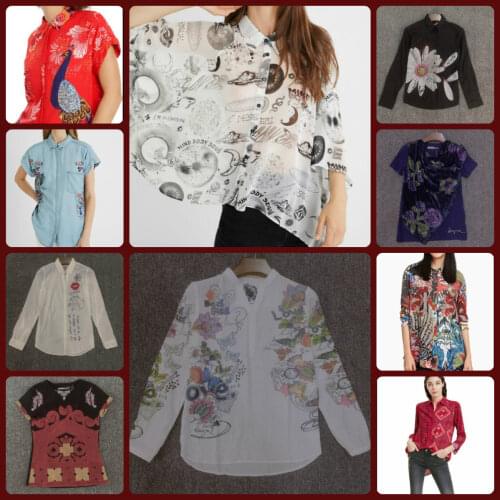 Spain desigual Ladies Cardigan shirt 2021 Graffiti embroidered stitching top breathable cotton shirt breathable