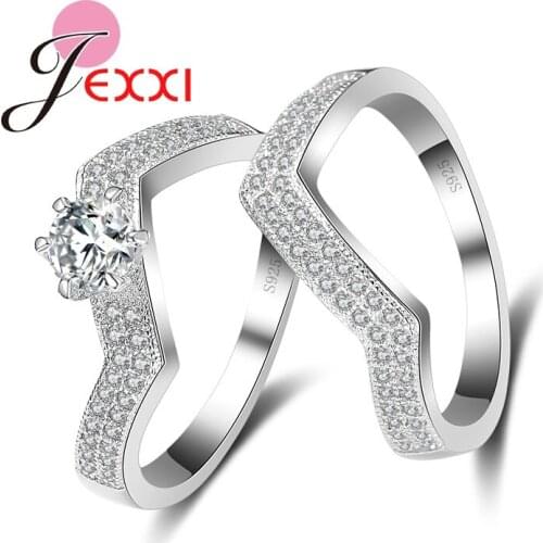 Brand Bridal Wedding Rings Set 925 Sterling Silver Cubic Zircon Crystal Engagement Finger Ring Set Jewelry Accessories