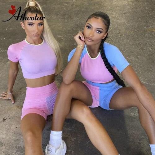ATHVOTAR Women Seamless Shorts Set Patchwork Push Up Sports Shorts Suits Women Gym Clothes Running Work Out Gym Sets