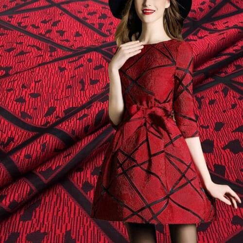 140cm width France imported red jacquard tapestry jacquard fabric fashion wedding ball women coat dress fabric DIY clothing