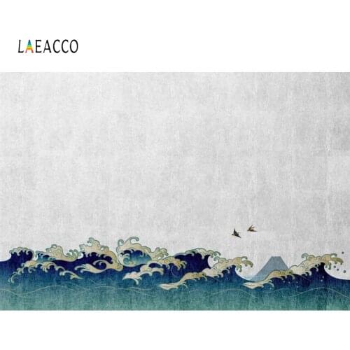 Laeacco Japanese Waves swallows Gray Classic Home Decor Scenic Background Photography Customize Backdrops Porps For Photo Studio