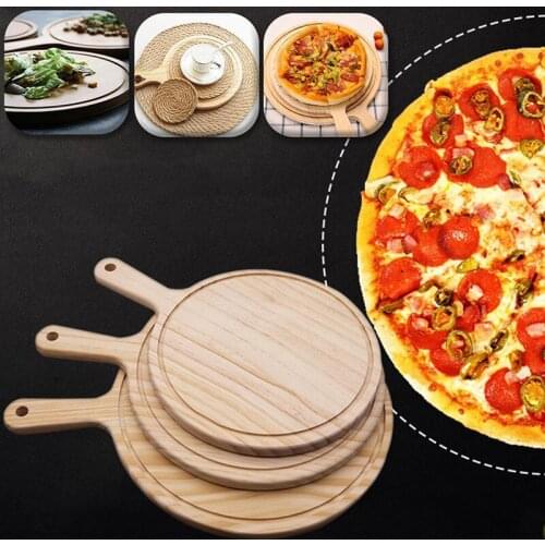 Hot Wooden Pizza board Round with Hand Pizza Baking Tray Pizza Stone Cutting Board Platter Pizza Cake Bakeware Tools