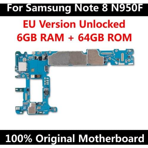 Factory Unlocked For Samsung Note 8 N950F N950U N950FD Logic Board 64GB Motherboard Original IMEI Android OS MainBoard Plate