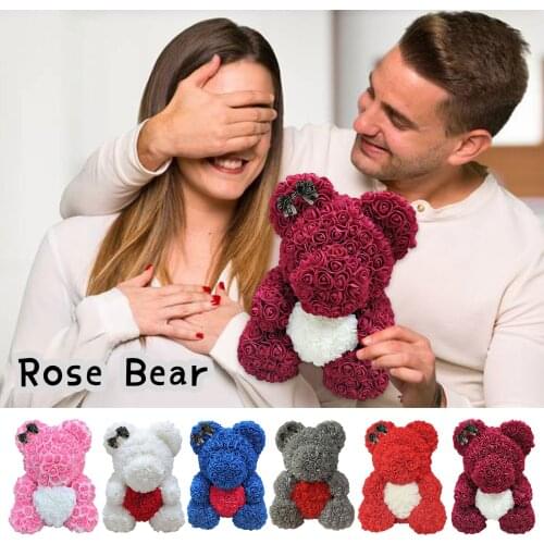 25CM Rose Bear With Gift Box Artificial Flower For Christmas, Valentines Day Birthday Thanksgiving #W0
