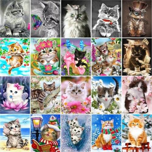Huacan 5D DIY Diamond Art Painting Kits Cat Full Diamond Embroidery Mosaic Animals Rhinestone Pictures Bedroom Decoration
