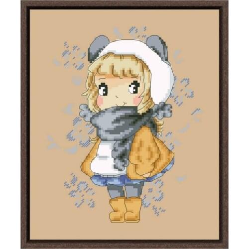 Winter The girl with big eyes cross stitch kit 14ct 11ct count linen flaxen canvas stitching embroidery DIY handmade needlework