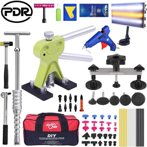 GLCC Set PDR Tool Car Paintless Dent Repair Tool Slide Hammer Suction Bridge Glue Sticks LED Line Board Auto Dent Removal Kit