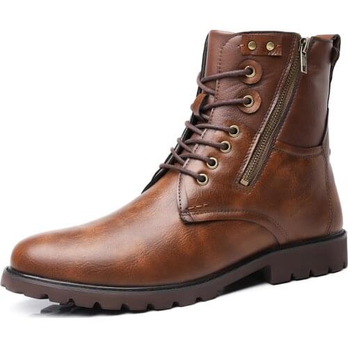 New Men Leather Boots 2021 Fashion High Top Zip PU Leather Shoes Autumn Winter British Ankle Boots Men Martin Boots Plus Size 48