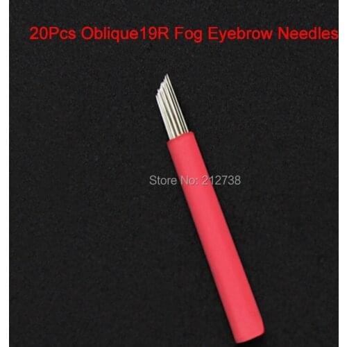 New arrival 20pcs 19 red tattoo needles holding fog oblique 19 round needle microblading curved semi permanent manual blade pen