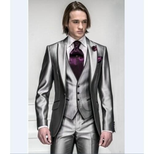 New Arrival Groomsmen Silver Grey Groom Tuxedo Wedding/Dinner/Evening Suits Best Man Bridegroom (Jacket+Pants+Tie+Vest) B140