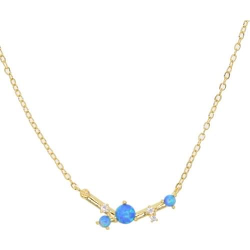 Simple stone design blue fire opal Gold color simple minimal women classic trendy collar necklace