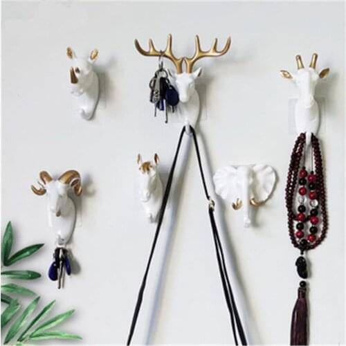 Resin Deer Head Hooks Fitting Room Clothes Hanging Rack Wall-Mounted Animal Wall Hook Bag Hanger Hook Key Hanger Home Door Decor
