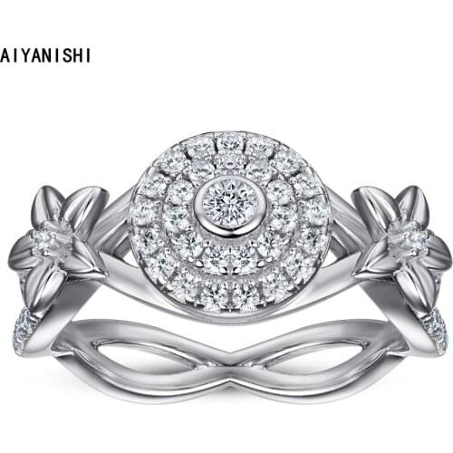AIYANISHI Luxury 925 Sterling Silver Engagement Cluster Ring for Women Twisted Halo Ring 2021 Wedding Trend Female Jewerly Gifts