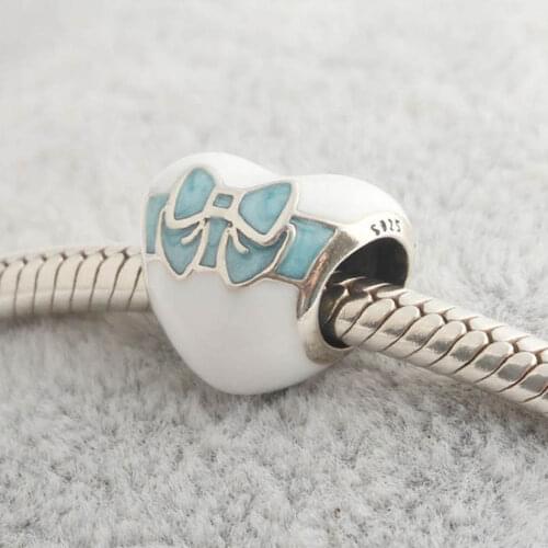 Authentic S925 Bead Bow Heart Charm fit Lady Bracelet Bangle DIY Jewelry