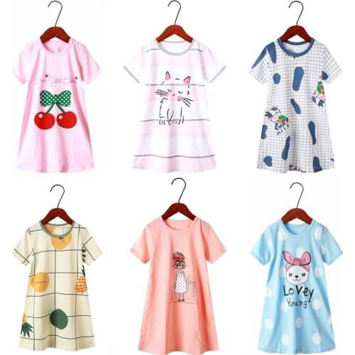 Family Matching Clothes 2021 Cotton Mother Daughter Nightdress Short Sleeve Girls Nightgowns Mother Kids Sleepwear Home Clothes