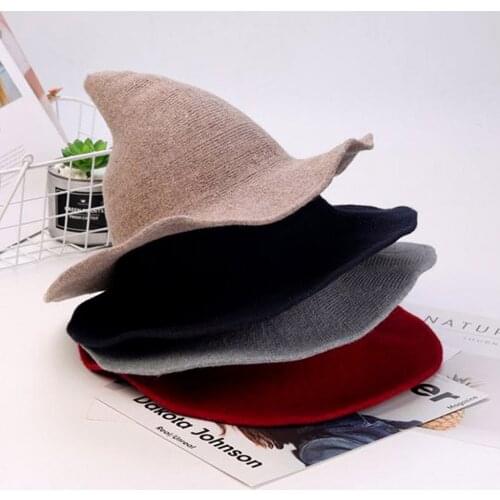 SAGACE Womens Funny Wizard Hats Witch Wide Brim Knitted Folding Portable Bucket Fisherman Cap ladies Cosplay Pointed Hat A30919
