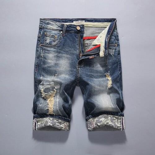 CLASSDIM New Fashion Mens Ripped Short Jeans Brand Clothing Bermuda Summer 98% Cotton Shorts Breathable Denim Shorts Male
