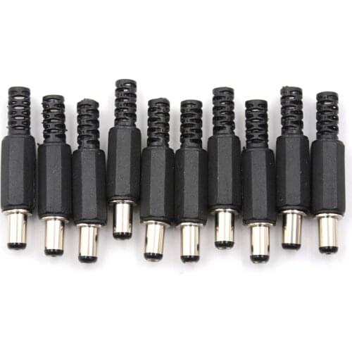 10Pcs 2.1mm x 5.5mm Male DC Power Plug Socket Jack Connector Black Plastic Cover Best Quality