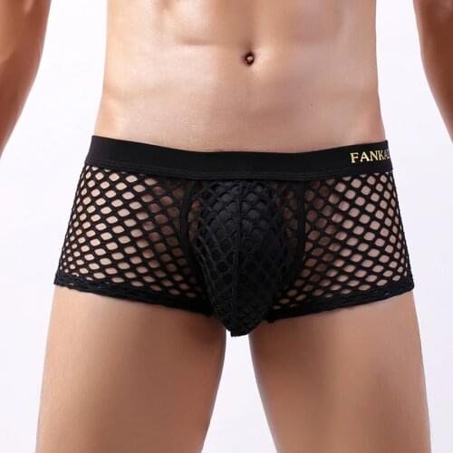 Mens Fishnet Boxers Shorts Underwear Hollow Out Breathable Trunk Transparent Boxershorts Masculina Gay Underpants Bikini