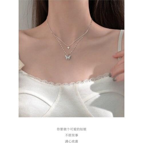 925 sterling silver jewelry with bohimia butterfly double layered clavicle chains jewelry 2021 for female birthday wholesale
