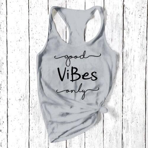 Good Vibes Only Letter Printing Tees Women Harajuku Sleeveless T Shirt Female Fashion Casual Tshirt Y2k Tops Round Neck Vest