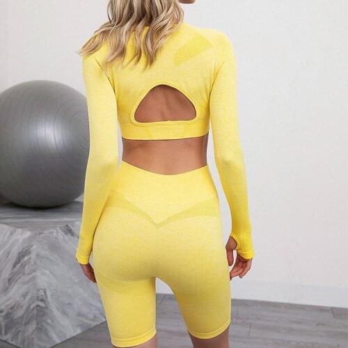 Women Sportswear Seamless Sport Set Yoga Suit Workout Fitness Clothing Gym Running Workout Set Training Shirt Shorts Activewear